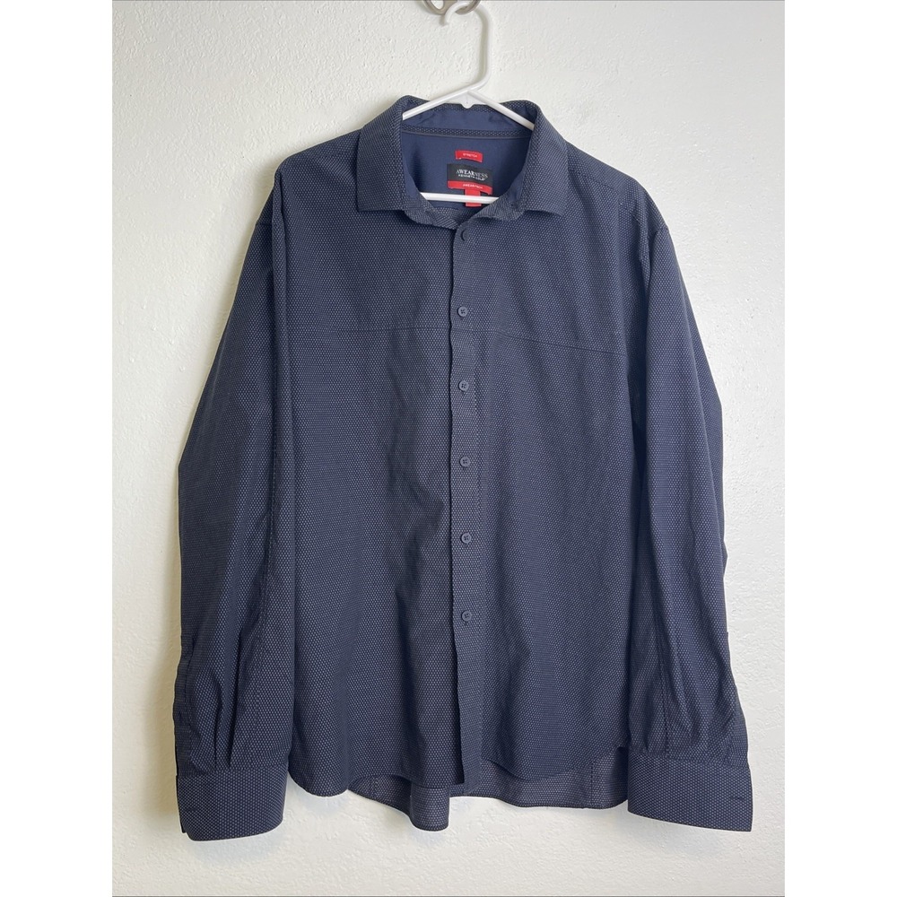 Awearness Kenneth Cole Blue Dot Dress Shirt Stretch Mens Size  XXL